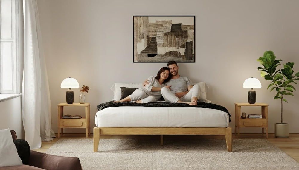 Thor Japanese Joinery Bed Frame Queen, Solid Wood (Light Brown)