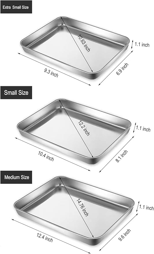 Small Cookie Baking Sheet Pans Stainless Steel 304 Tiny Serving Tray 12.4 x9.6 - Image 2