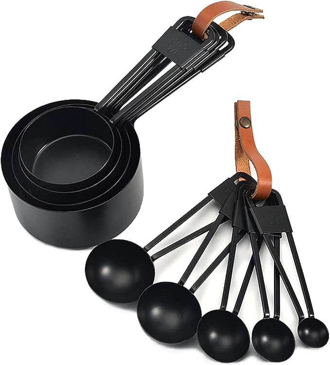 9PCS Black Stainless Steel Measuring Cups and Spoons Set, Heavy Duty Measuring - Image 2