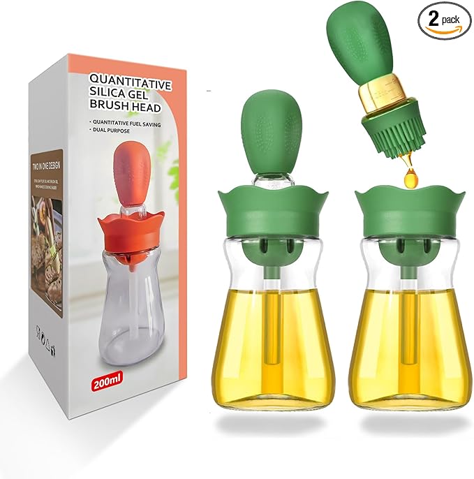 Oil Dispenser with Brush-2Pack 7oz/200ML 2 IN 1 Glass Cooking Oil Dispenser by BENTFINE