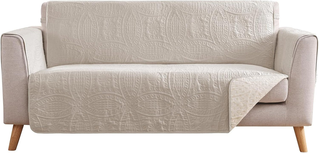 NapCloud Beige Loveseat Covers for 2 Cushion Couch, Water-Repellent Covers for Love Seat Sofa, Machine Washable Quilted Couch Covers, Pet Friendly Sofa Slipcovers (Loveseat 48", Beige)