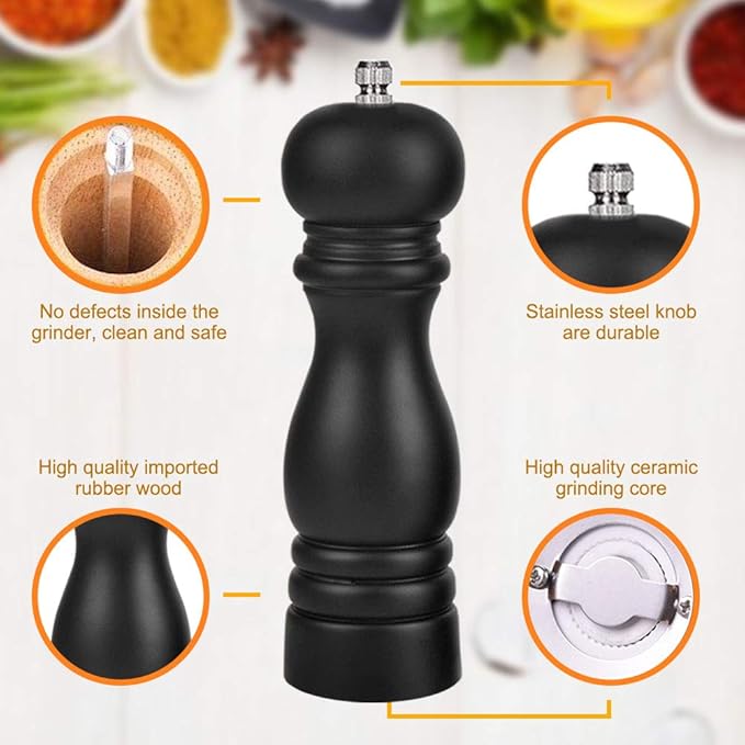 Premium Salt and Pepper Grinder Set of 2, Wood Salt and Pepper Shakers - Image 3