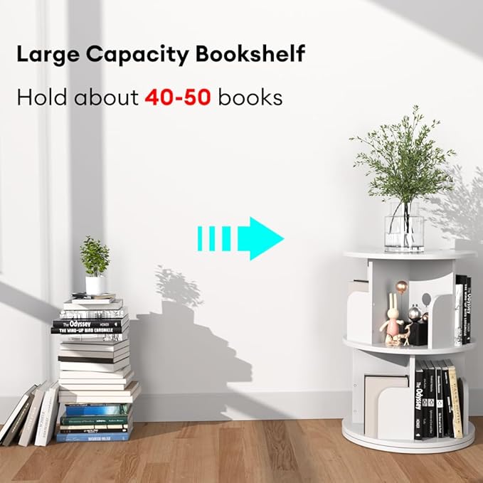 Nidouillet Rotating Bookshelf, Revolving Bookcase 360 Display Round Bookshelf...