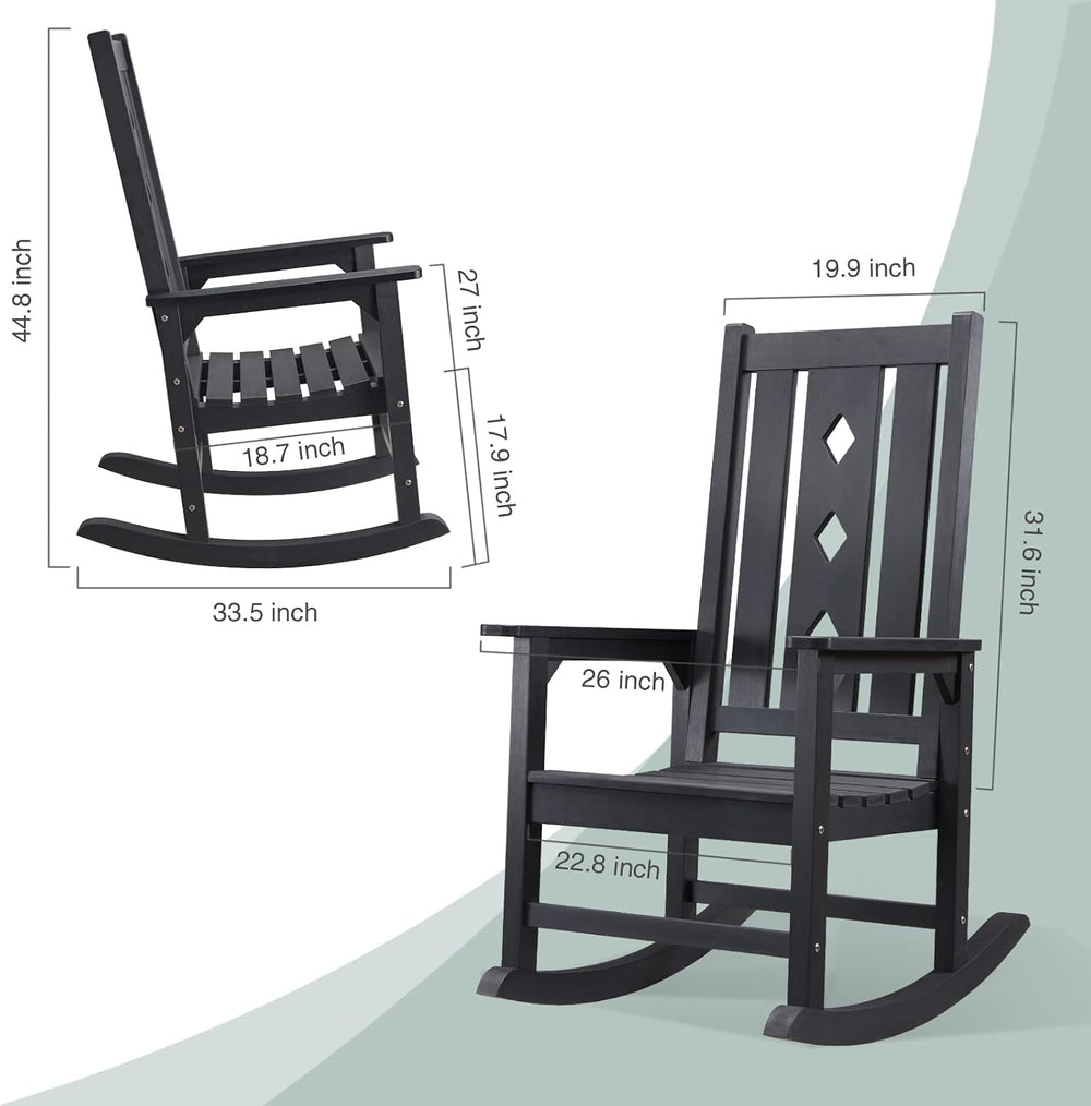 Oversized Outdoor Rocking Chair, Porch Rocker with High Back - Black