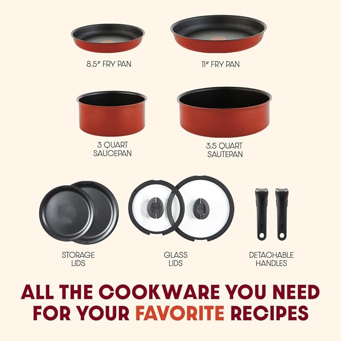 T-fal Ingenio Nonstick Cookware Set 10 Piece, Oven Broiler Safe 500F, Pots and - Image 2