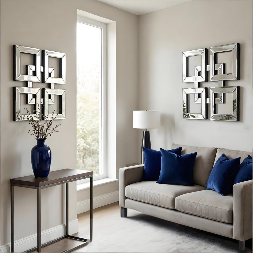 QMDECOR Silver Mirrored Wall Decor 16x16” Decorative Mirror Modern Fashion DI...