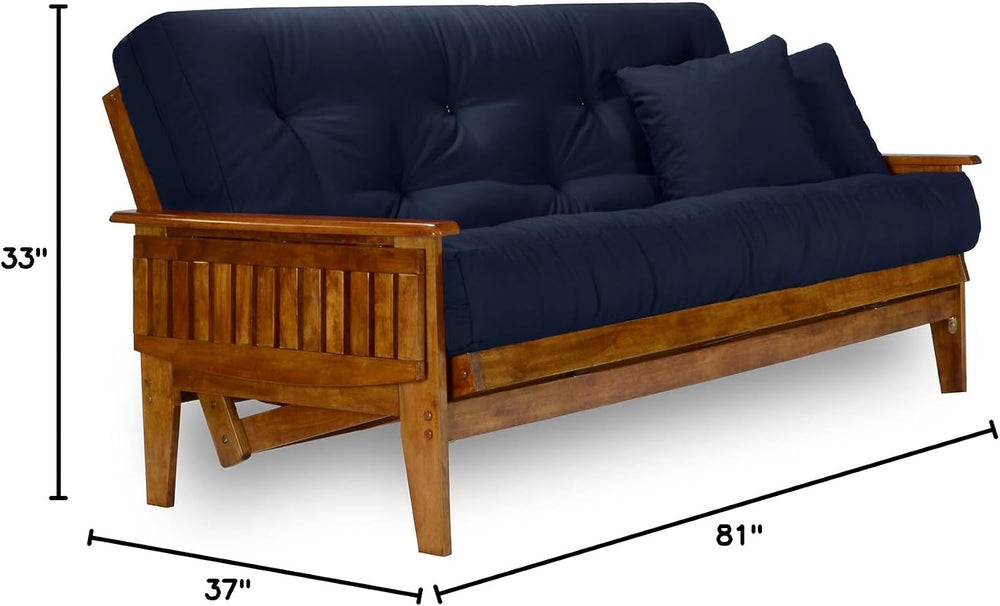 Eastridge Futon Set - Full Size, Frame, 8" Mattress, Twill Navy Blue Cover