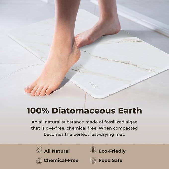 TOSORO - Stone Bath Mat Diatomaceous Earth Shower Mat Non-Slip Super Absorbent