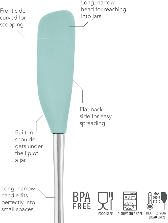 Tovolo Jar Spatula Silicone Long Stainless Steel Handle Spatula Aqua Seafoam - Image 4