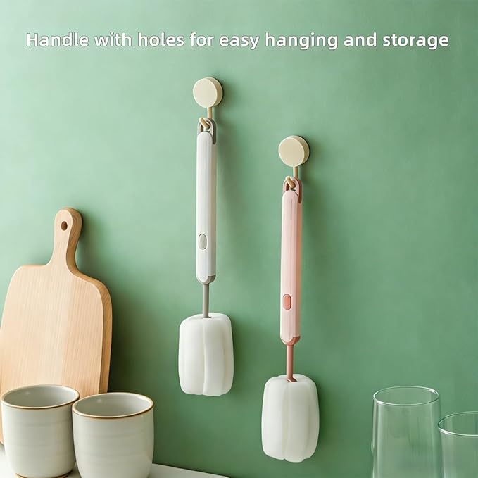 Bottle Brush Long Handle Cup Cleaner Brush Sponge Bottle Scrubber Detachable - Image 4