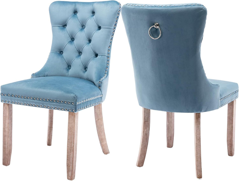 Velvet Upholstered Dining Chairs Set of 2, Modern Style Kitchen Side Chairs w...