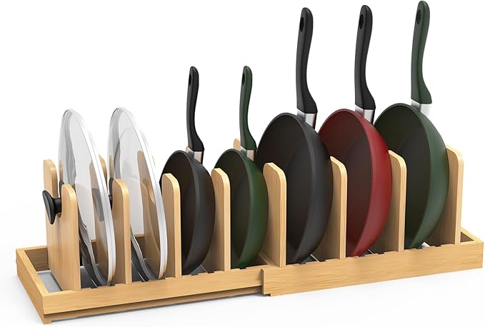 Bamboo Pot Lid Organizer, Pots and Pans Organizer Inside Cabinet, Pot Lids by BAMBITION