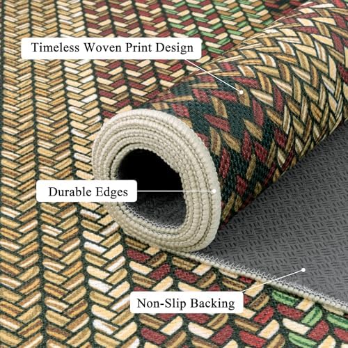 Ileading Faux Braided Large Area Rug 8'x10' Washable Farmhouse, No-Sh...