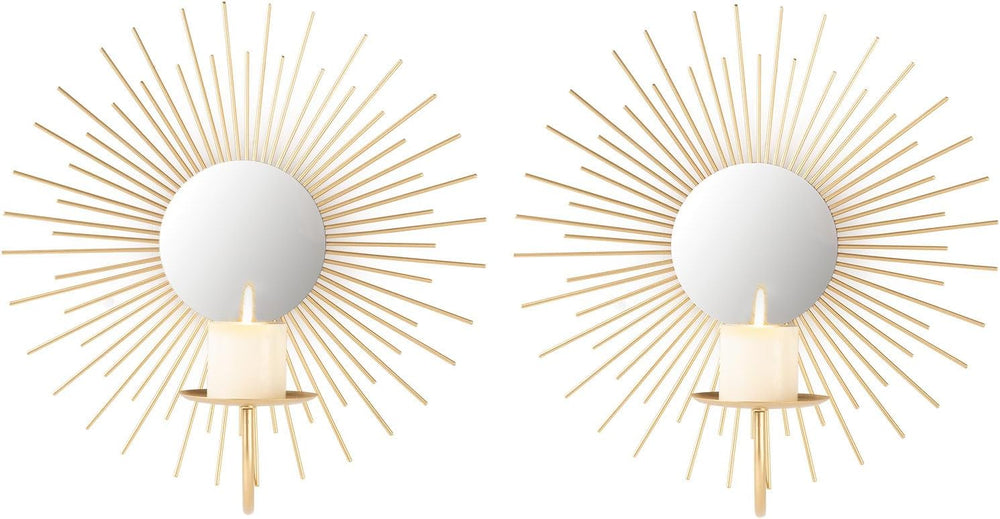 AIM & GGKK Wall Candle Sconce Holder,Set of 2 Mirror Wall Mounted Metal C...
