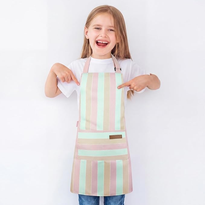 2 Pack Stripes Kids Apron, Kids Cooking Aprons - Image 7
