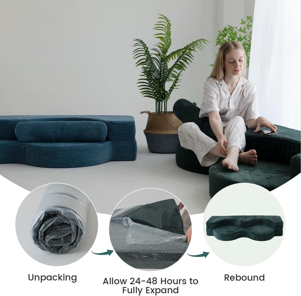 75" Folding Sofa Bed Convertible Futon, Twin Size Sleeper Couch, Washabl...