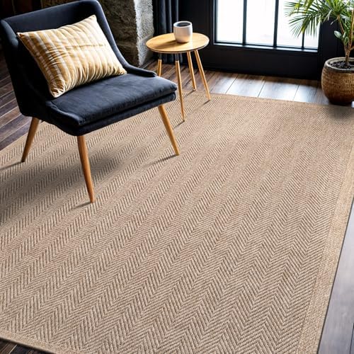 CAMILSON Easy Jute Rug 5x7, Indoor Outdoor Natural Color Fiber Area Rugs for ...