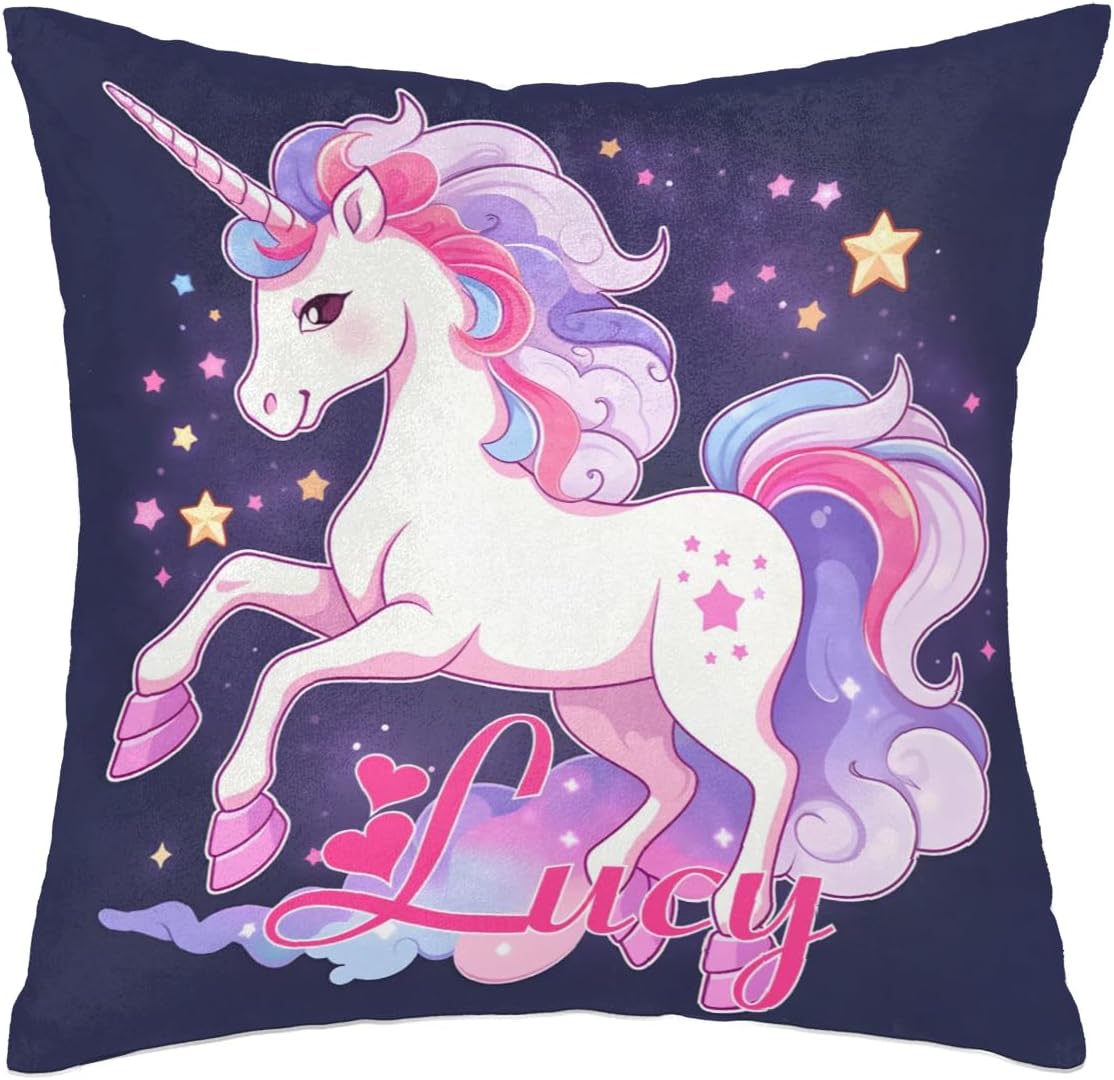 Personalized Cute Unicorn Square Pillowcase for Girls-Kids,Custom Name Cushion Covers,Custom Gifts Throw Pillow Cover for Girls Children Birthday,for Sofa Car Bedroom Living Room (Cover Only),Purple
