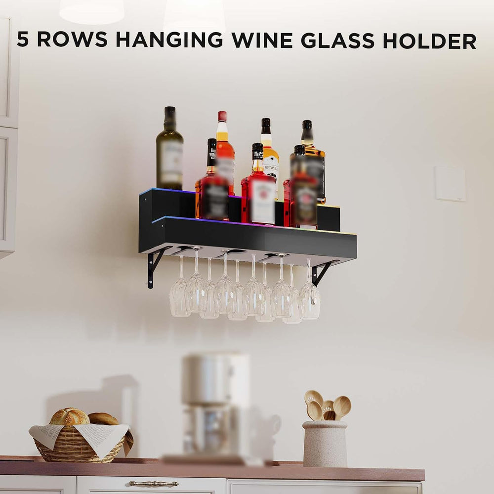 Dethan 2 Tier 24 Inch LED Lighted Liquor Bottle Display Shelf - Wall-Mounted ...