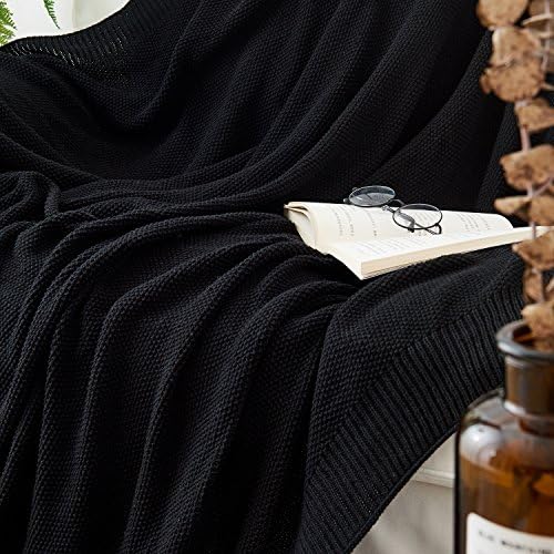 Longhui bedding Black Cotton Cable Knit Throw Blanket for Couch Sofa Chair Be...