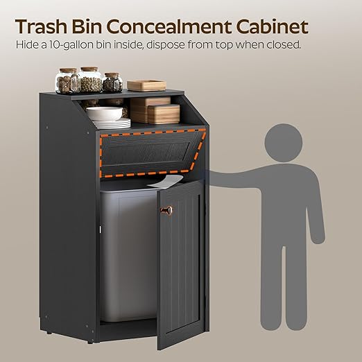 YATINEY Trash Cabinet, Freestanding Trash Can Cabinet, Wooden Recycling - Image 5
