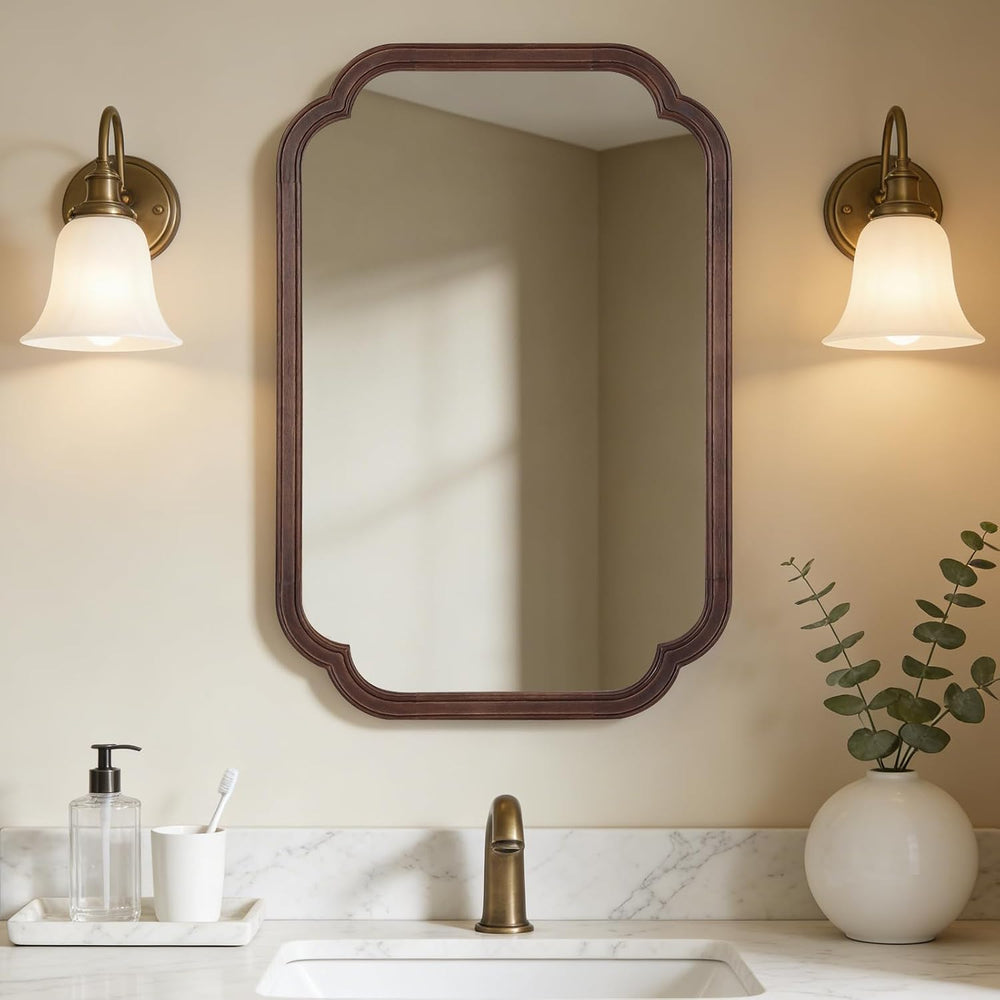 20" x 30" Rounded Corner Arch Wall Mirror with Wood Frame for Entry...
