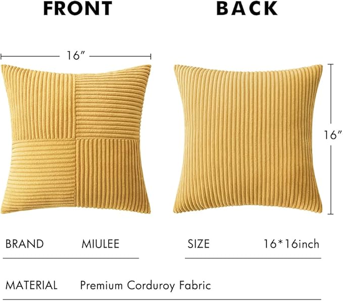 MIULEE Golden Mustard Decorative Throw Pillow Covers 16x16 Inch - Image 6