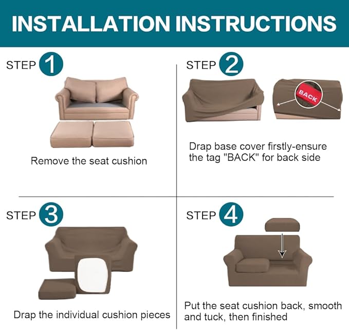 Turquoize 3 Piece Sofa Covers for 2 Cushion Couch Sofa Slipcover Soft Couch - Image 6