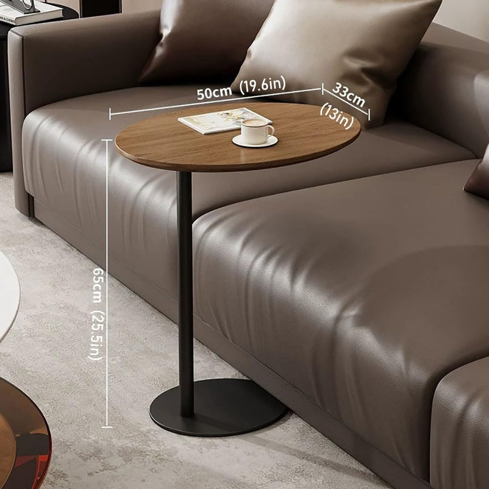 C Shaped End Table, Sofa Side Table with Metal Base, Solid Wood Side Table Su...