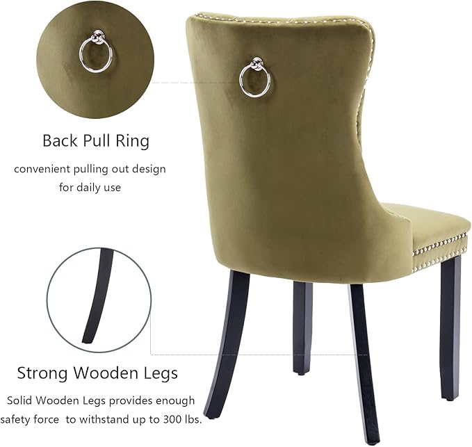Velvet Dining Chairs Set of 4, Tufted Upholstered Wingback with Back Ring Pul...
