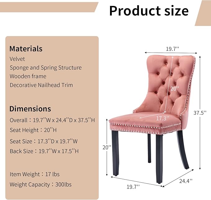 Modern Dining Chairs Set of 2, Tufted Upholstered Dining Chair with Solid Woo...
