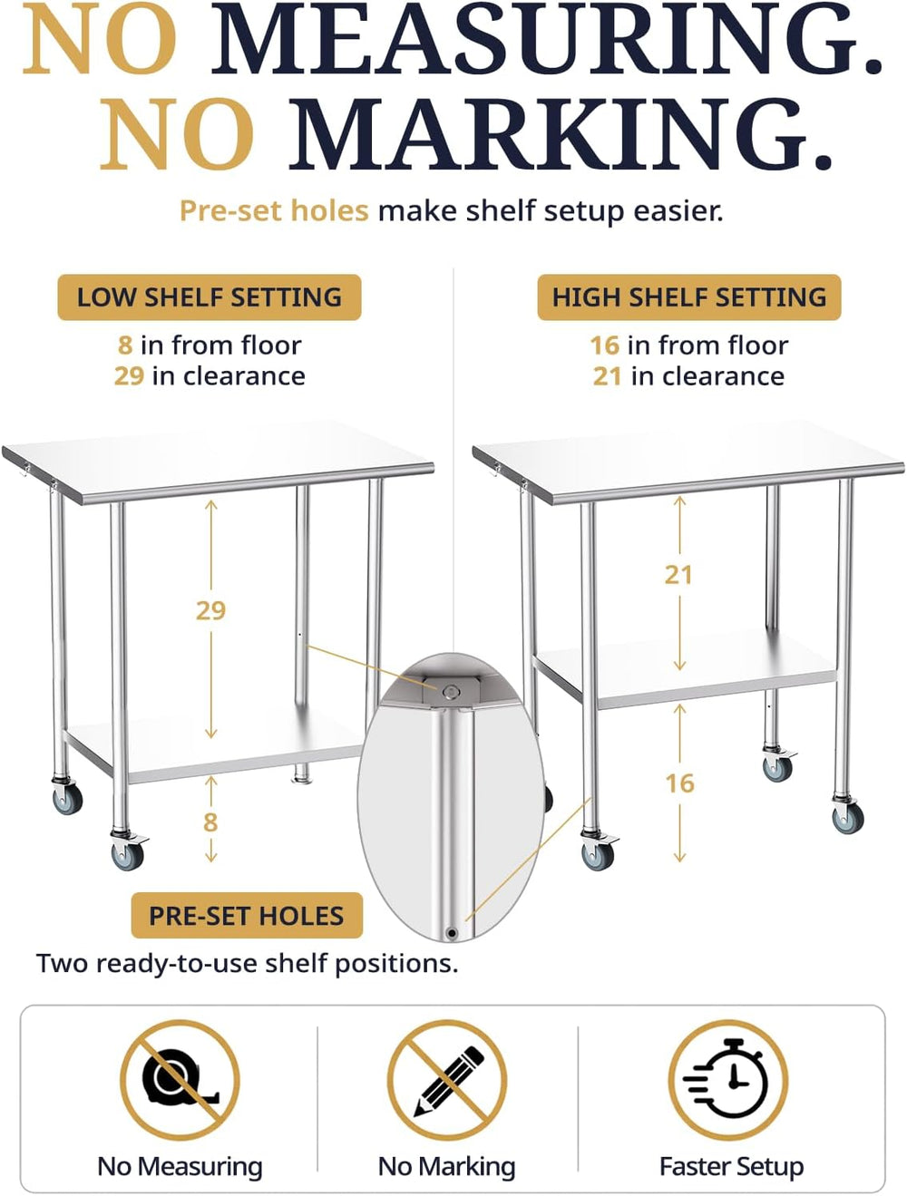 Atelicf NSF Stainless Steel Prep Table 24X48 inch, Flat Top & Casters | M...