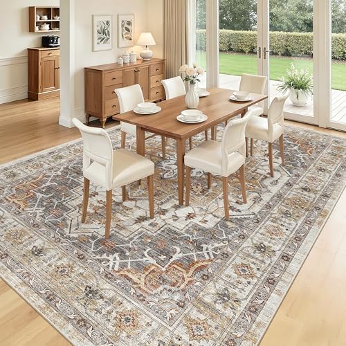 Madane 8x10 Area Rugs for Living Room, Non-Slip Washable Rug, Turmeric/Grey
