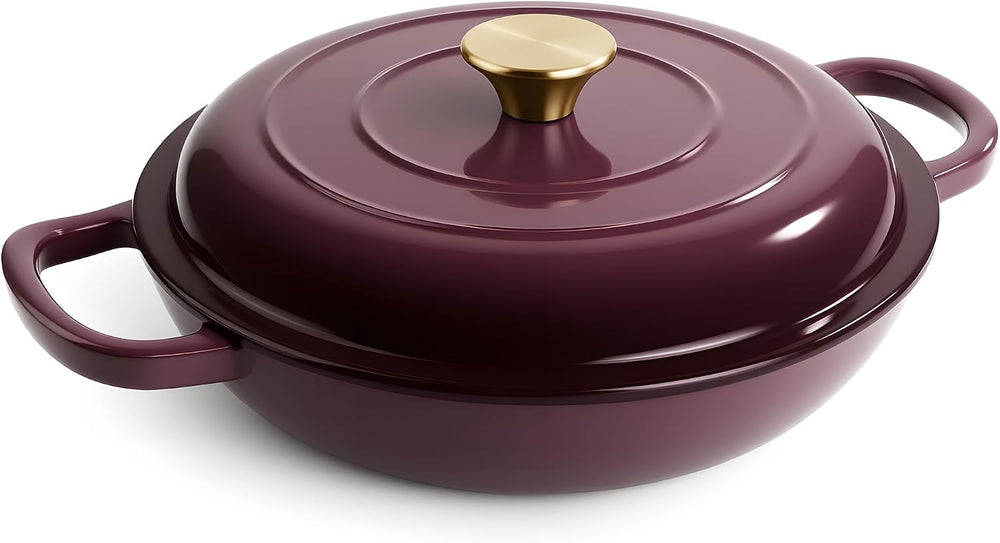 3 Quart Enameled Cast Iron Braiser, Non Stick Enameled Cast Iron Skillet