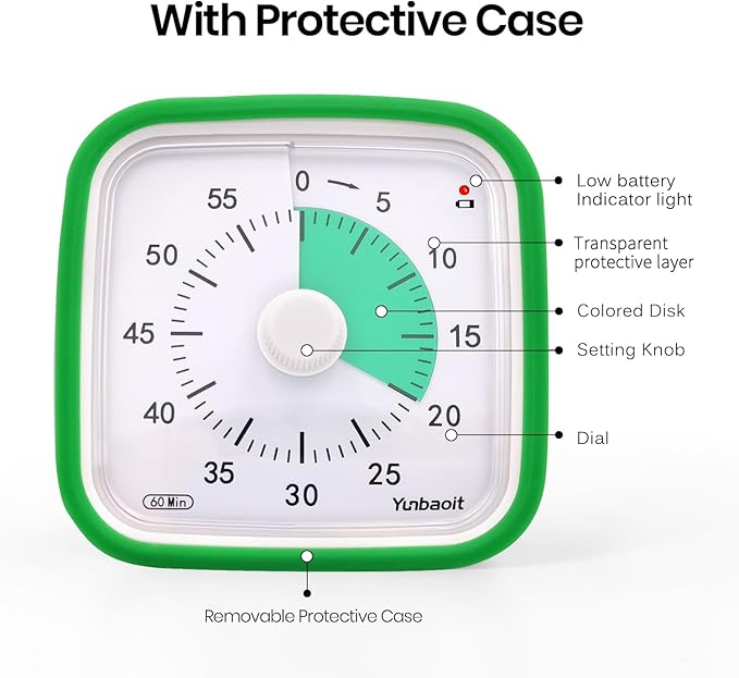 Yunbaoit Visual Timer with Protective Case, 60 Minute Silent Countdown Timer - Image 3