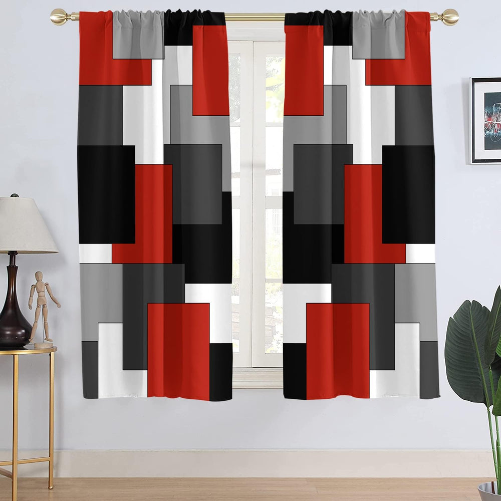 AAtter Red and Black Window Curtains, Extra Wide 52" W x 63" L, 2 P...