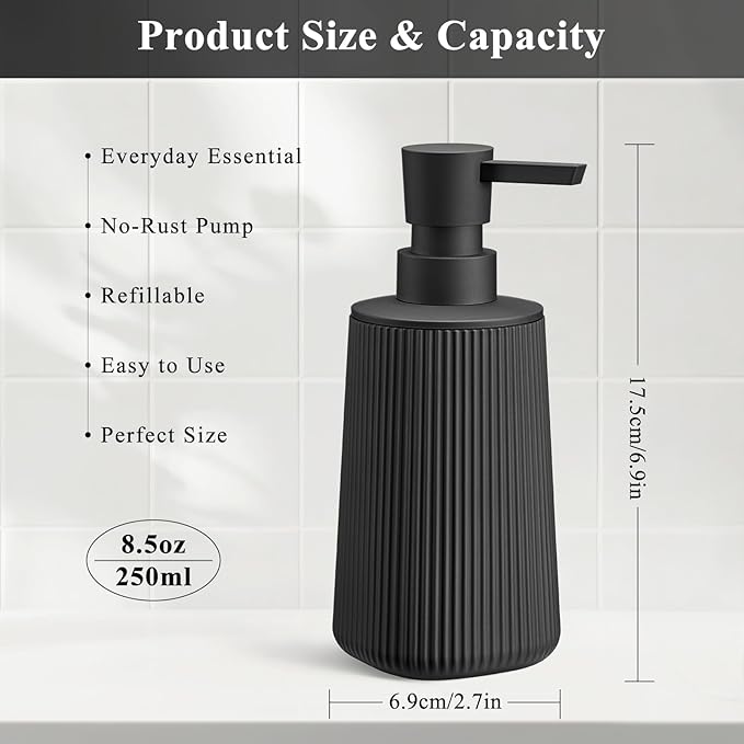 Black Hand Soap Dispenser with No Rust Pump - Image 6