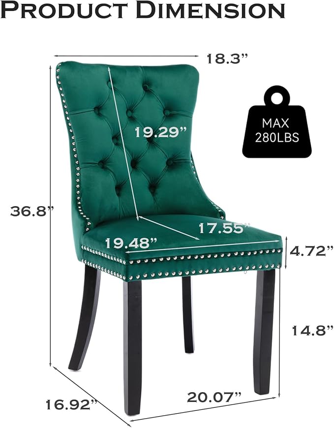 Velvet Upholstered Dining Chairs Set of 2, Modern Style Kitchen Side Chairs w...
