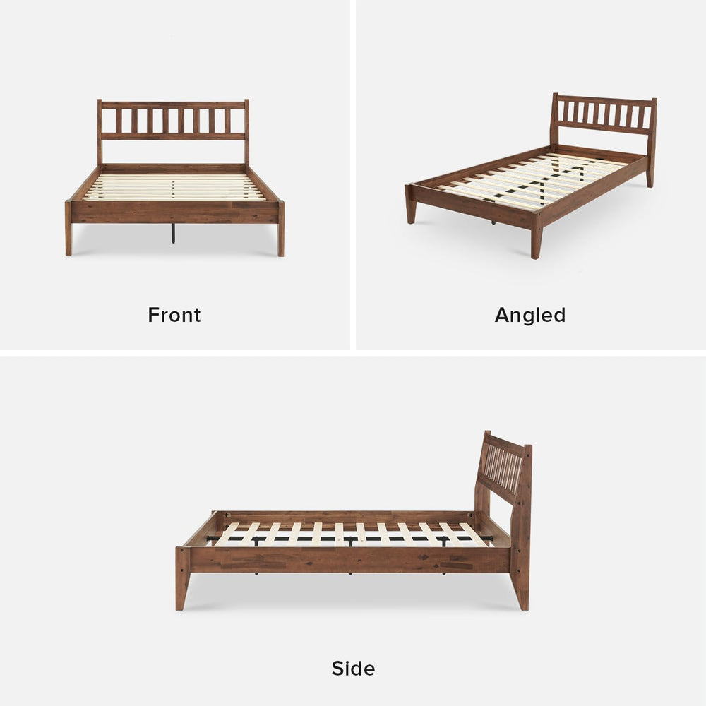 mopio Ted Full Bed Frame, Headboard, Platform Bed (Solid Wood, Slatted)