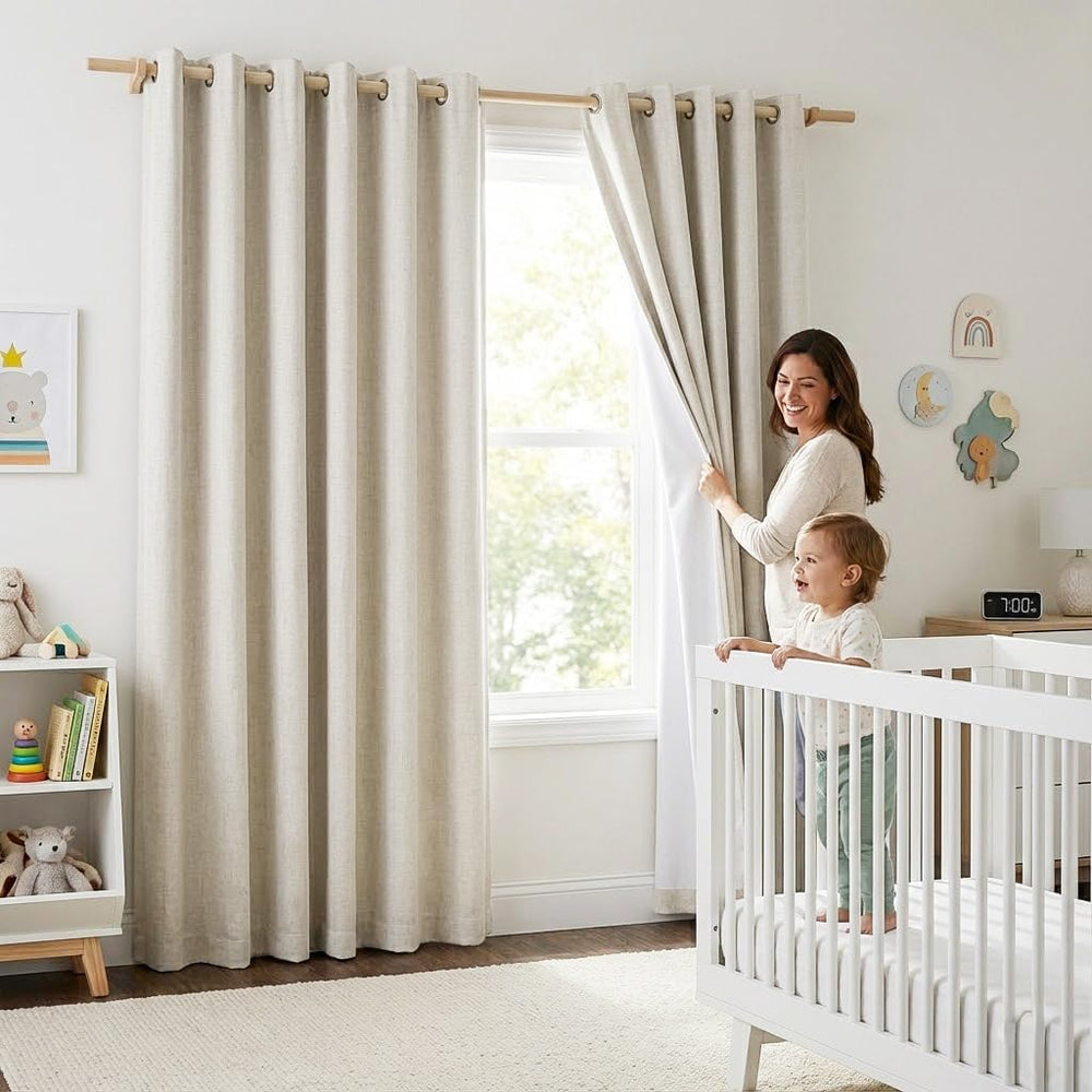 NICETOWN Farmhouse Style 100% Blackout Natural Linen Warm Curtains 90 inches ...