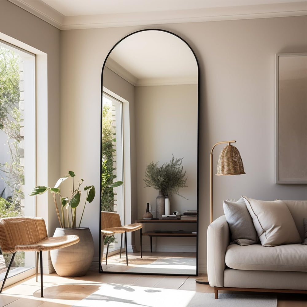 Full Length Mirror, 70"x26" Arched Full Body Mirror, Black