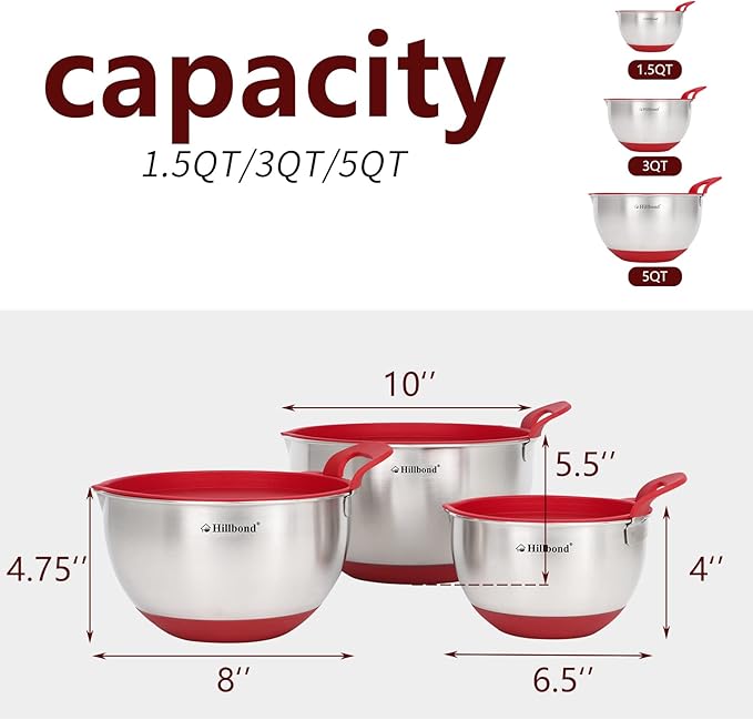 Hillbond Mixing Bowls with BPA Free Airtight Lids Nesting Bowls with Pour Spout - Image 5