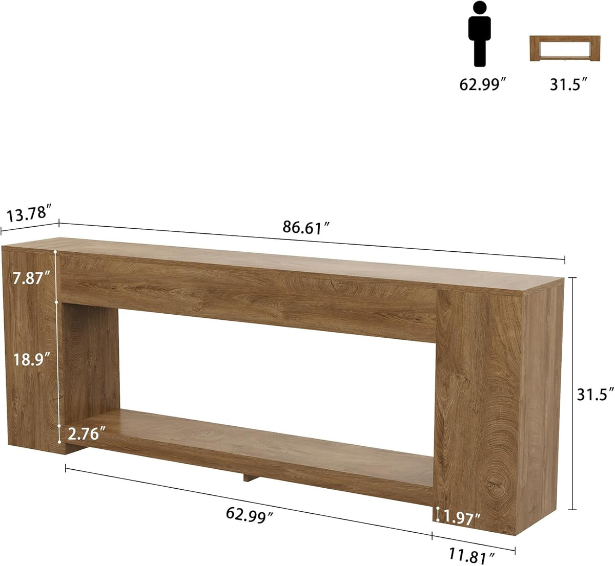 Epecoya 86-Inch Extra Long Console Tables for Entryway, Natural Oak Brown | 2-Tier Farmhouse Sofa Table Behind Couch, Wooden Entry Console Tables with Storage Shelves for Entrance, Living Room