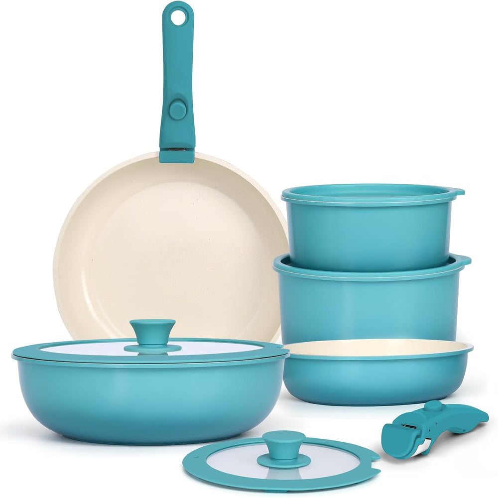 GIPP 11pcs Pots and Pans Set Non Stick, Nonstick Cookware Set Detachable Handle