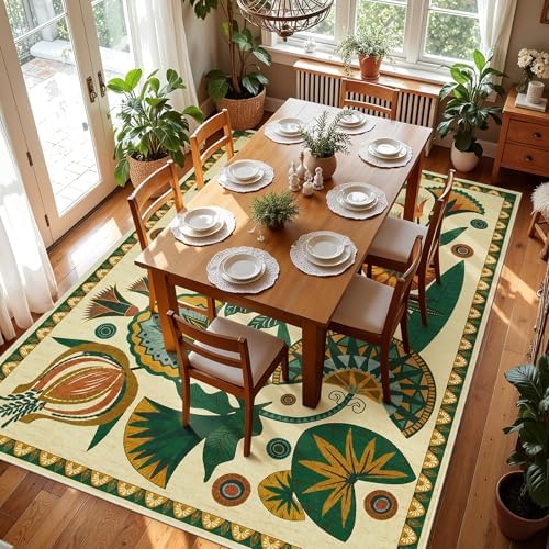Joydeco Egypt Floral Large Washable 9x12 Area Rugs for Living Room Bedroom