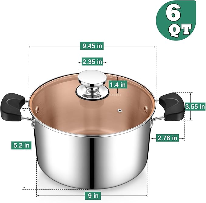 P&P CHEF 6 Qt Stockpot with Lid, Stainless Steel Cooking Stock Pot - Image 2