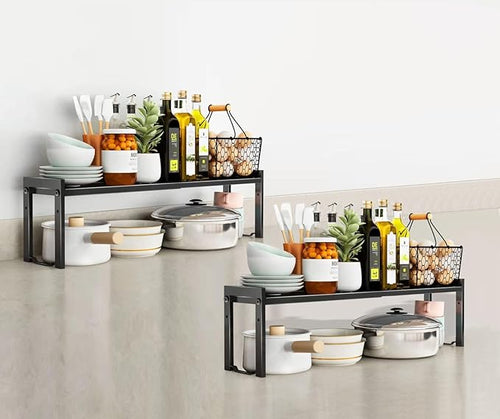 2 Pack Expandable Cabinet Shelf Organizer 16-26" L Stackable Kitchen Counter by Urhomeyplus