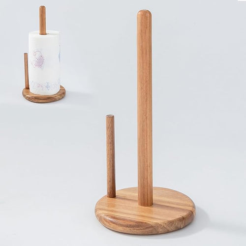 14" Acacia Wooden Paper Towel Holder, 6.7" Large Heavy Base Wooden Kitchen by MediterraneanFoodExperience
