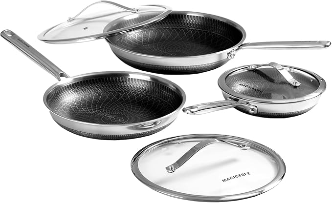 Non Stick Frying Pan with 3 Lids, 8+10+12 Inch, Hybrid Frying Pans Set Nonstick by Yourpersonalkitchen
