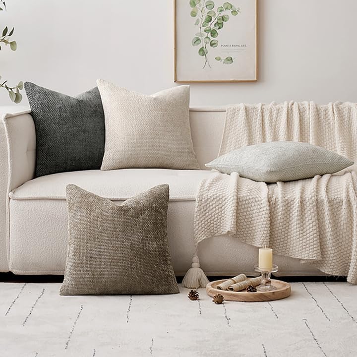 MIULEE Soft Decorative Chenille Pillow Covers Neutral 20x20 Pack of 4